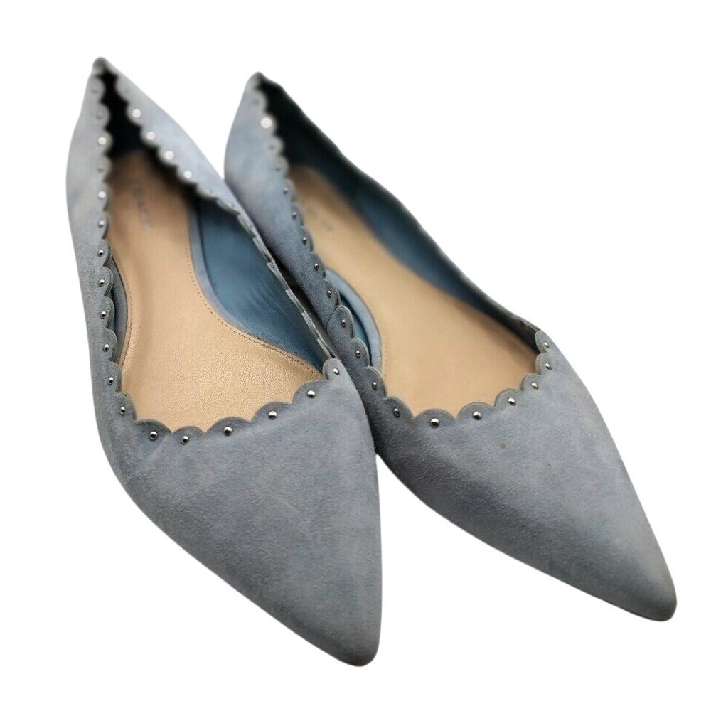 Coach Suede Scalloped Studded Pointed Toe Flat Womens 9 Blue Ballet Slip On